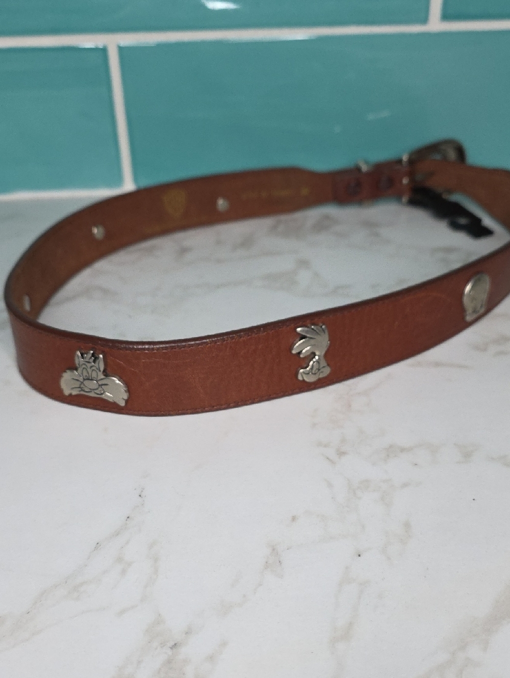 Warner Bros. Brown Leather Belt with Loony Tunes Character Studs